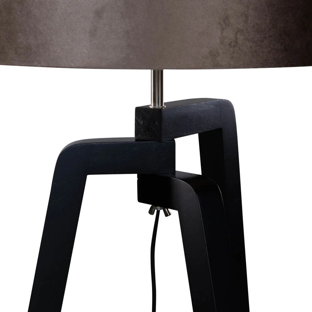 Подова лампа черна с кафяв велурен абажур 50см - Puros