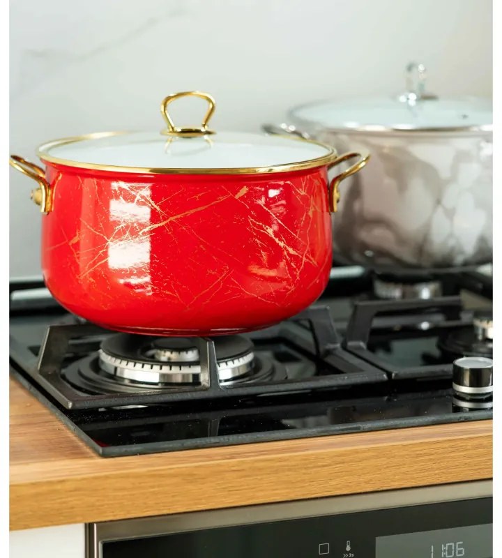 Тенджера Goldmann GM 8017-24R, 6.2L, 24x15см, Емайлирана, Индукция, Червен