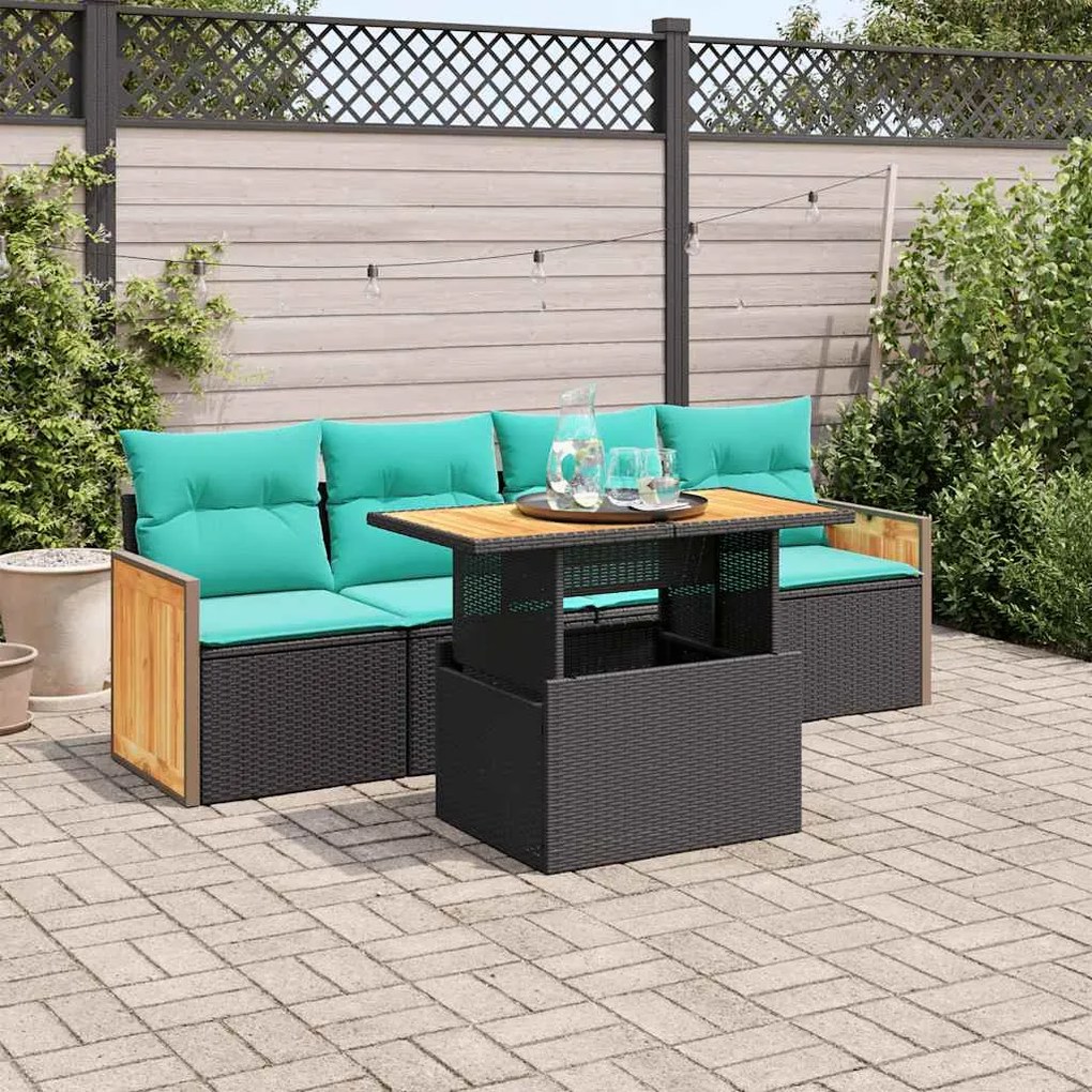 3327655 vidaXL Градински комплект с възглавници, 5 части, черен полиратан