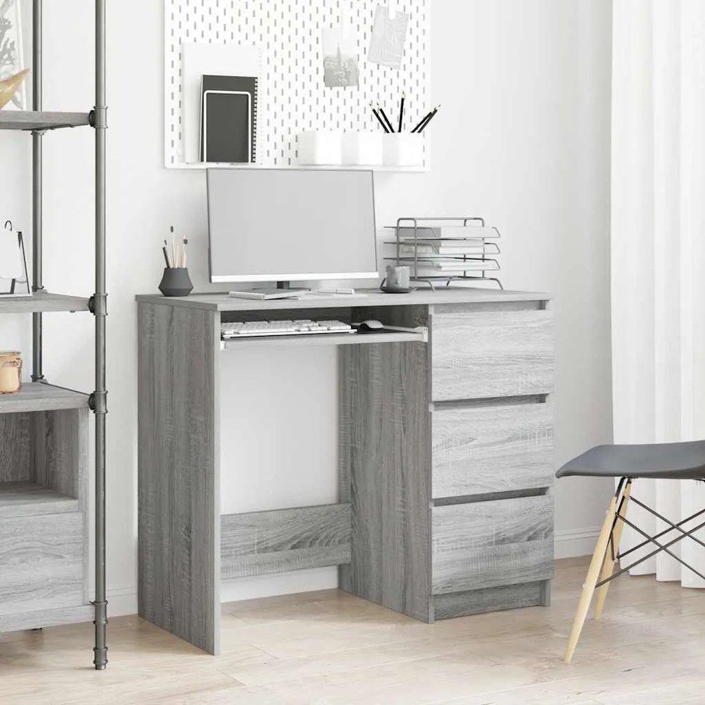 815508 vidaXL Бюро, сив сонома, 90x45x76 см, инженерно дърво