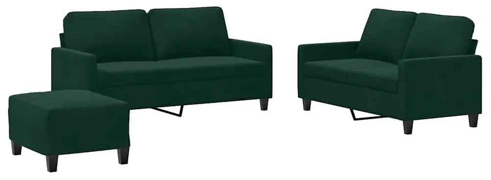 3201508 vidaXL Комплект дивани от 3 части с възглавници, тъмнозелен, кадифе