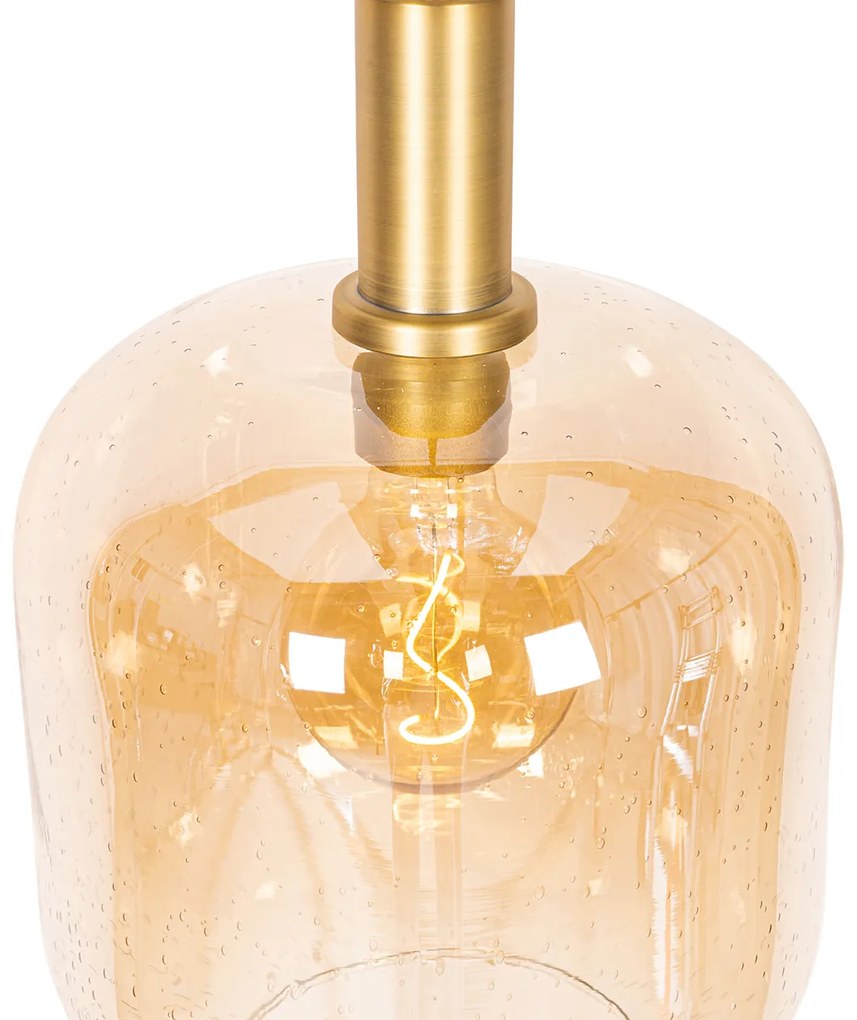 Смарт висяща лампа черна с месинг и кехлибарено стъкло, включваща Wifi G95 - Zuzanna