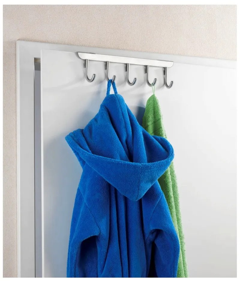 Висяща закачалка за врата с 5 куки в сребристо Asola - Wenko