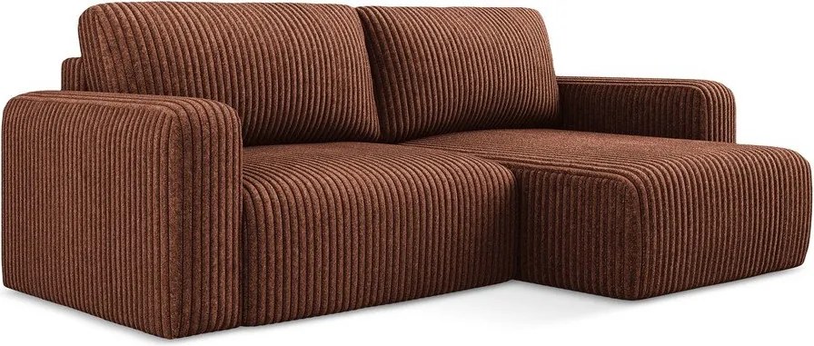 Теракотен сгъваем/с място за съхранение ъглов диван от рипсено кадифе (десен ъгъл) Kona – Makamii