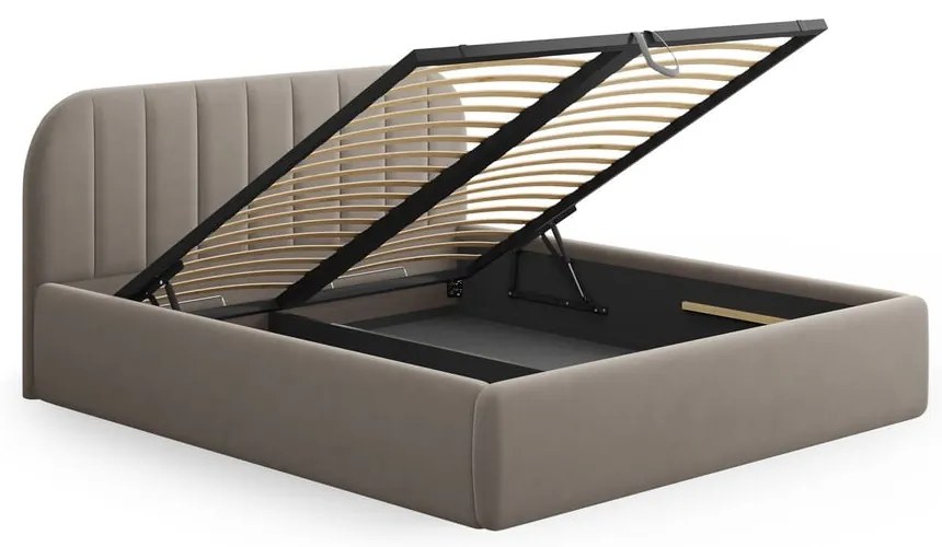 Светлокафяво двойно легло 200x200 cm тапицирано с място за съхранение с включена подматрачна рамка Juno – Windsor & Co Sofas