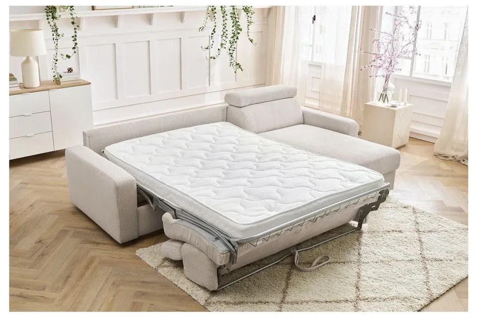 Кремав разтегателен ъглов диван от рипсено кадифе (променлив) Monaco – Bobochic Paris