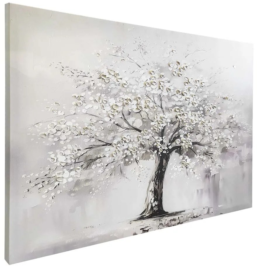 WHITE TREE КАРТИНА КАНАВА С РЪЧНО РИСУВАНИ ЕЛЕМЕНТИ 70/100 СМ