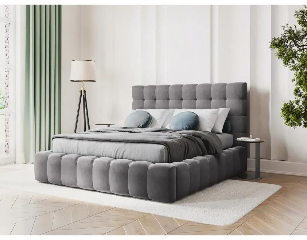 Сиво тапицирано двойно легло с място за съхранение и решетка 180x200 cm Bali - Cosmopolitan Design