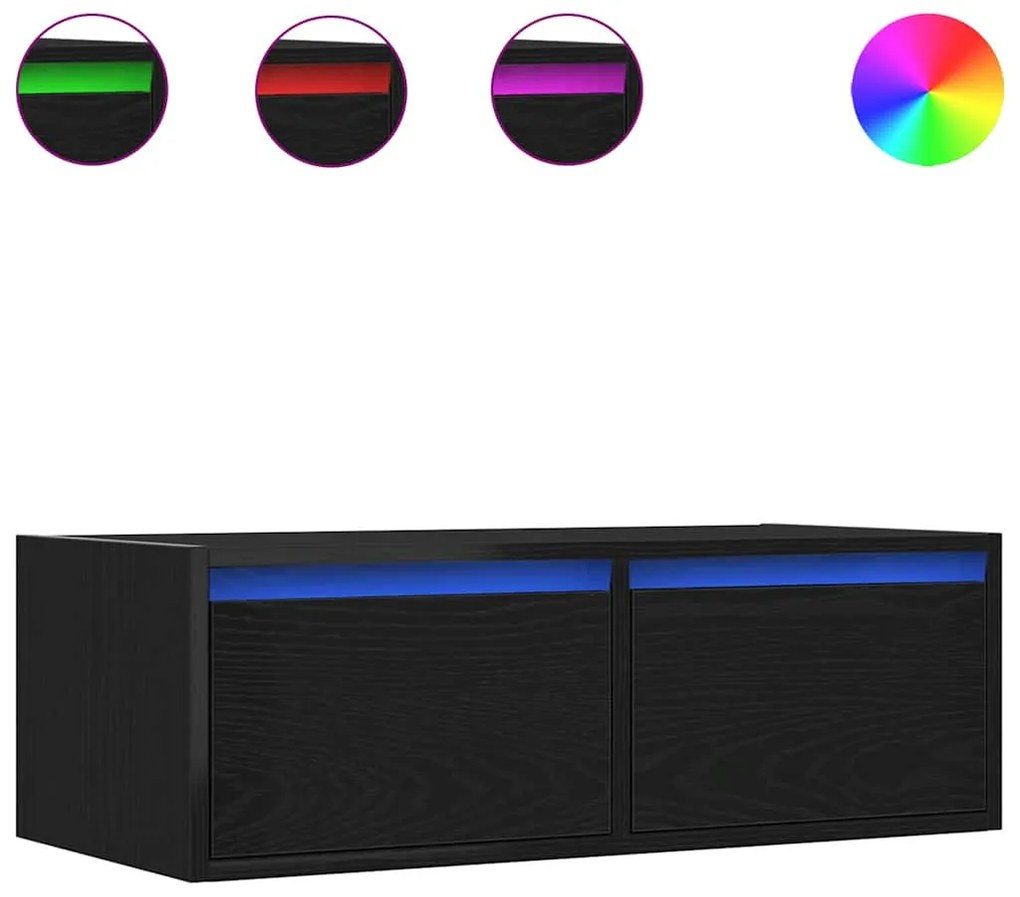 860230 vidaXL ТВ шкаф с LED осветление, Черен дъб, 75x35,5x25 см