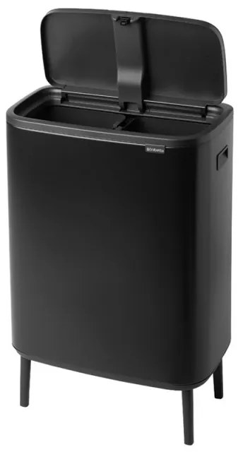 Кош за боклук Brabantia Bo Touch Hi 1001264, 2x30 л, Плътно прилепване към стена, Реглаж на краката, Черен/мат