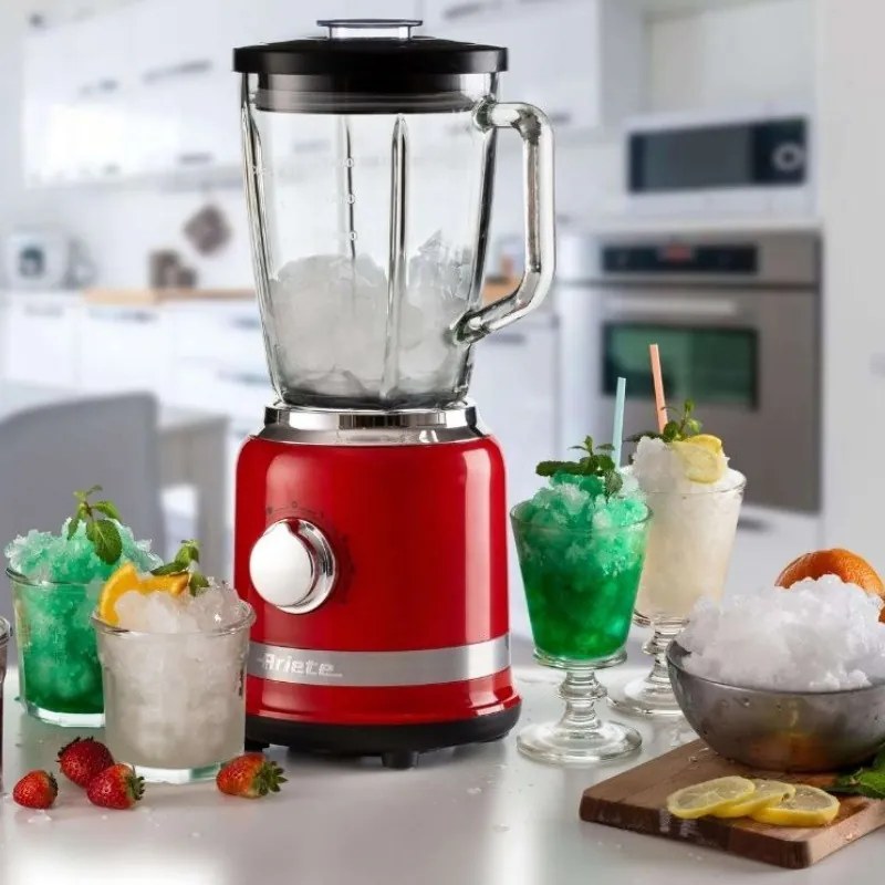 Блендер Ariete MODERNA 0585/00, 1000W, 4 ножа, 1.5 л, 4 скорости+пулс, Стъклена кана, Червен