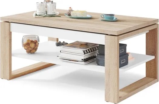 НУО Дъб Сонома/Бял мат -МОДЕРНА ХОЛНА МАСА С ПОВДИГАЩ СЕ ПЛОТ