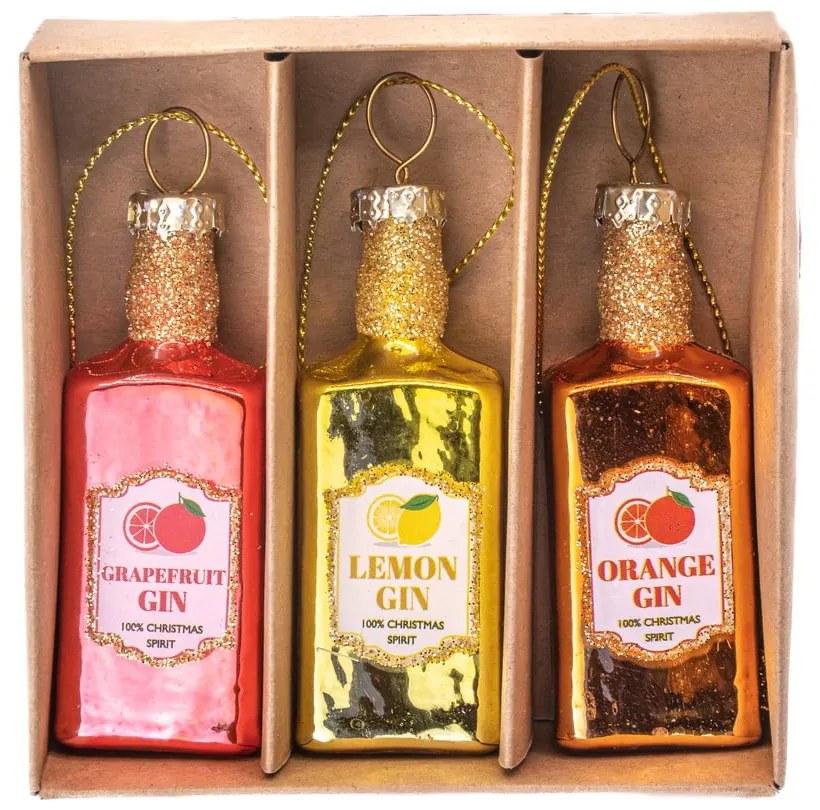 Стъклени ръчно изработени коледни украси в комплект от 3 бр. ø 3 cm Gin Bottle – Sass &amp; Belle