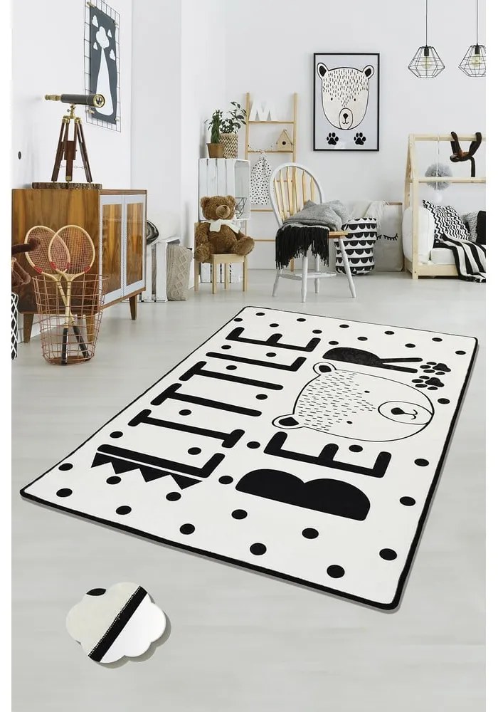Черно-бял детски нехлъзгащ се килим , 100 x 160 cm Little Bear - Conceptum Hypnose