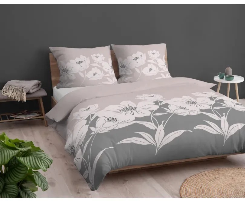 Фланелено спално бельо – розово с флорален десен 2 части: 1 бр. 140x200 + 1 бр. 70x80