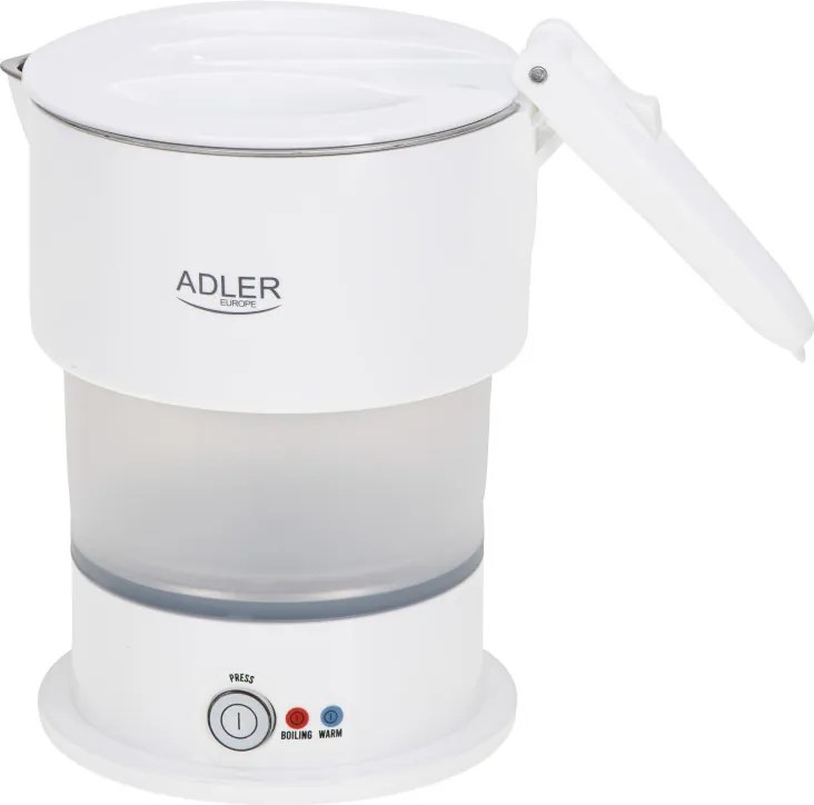 Туристическа ел.кана Adler AD 1377, 600W, 0.6 л, Сгъваем силиконов корпус, Защита от прегряване, Светлинен индикатор, Бял