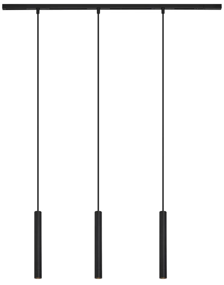 Модерна релсова система за осветление с 3 черни висящи лампи 1-фазов - Slimline Keno