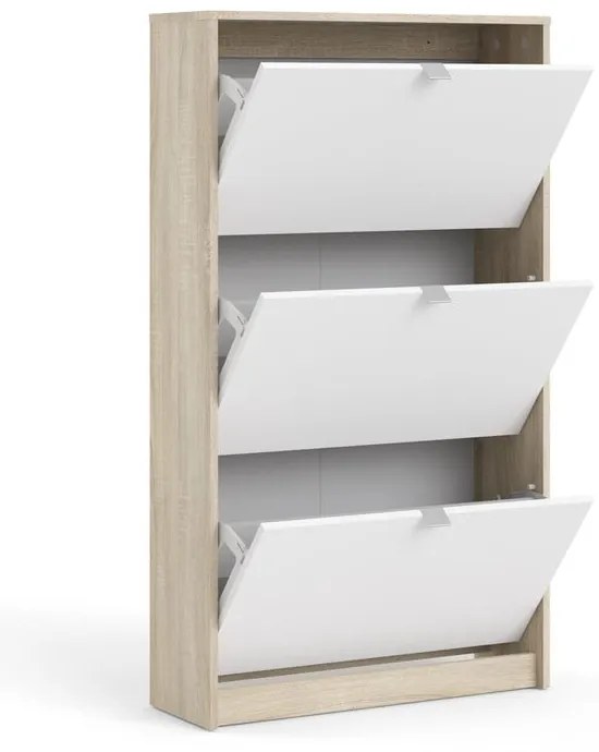 Бяла/естествена накланяща се стойка за обувки от декор от дъб Shoes – Tvilum