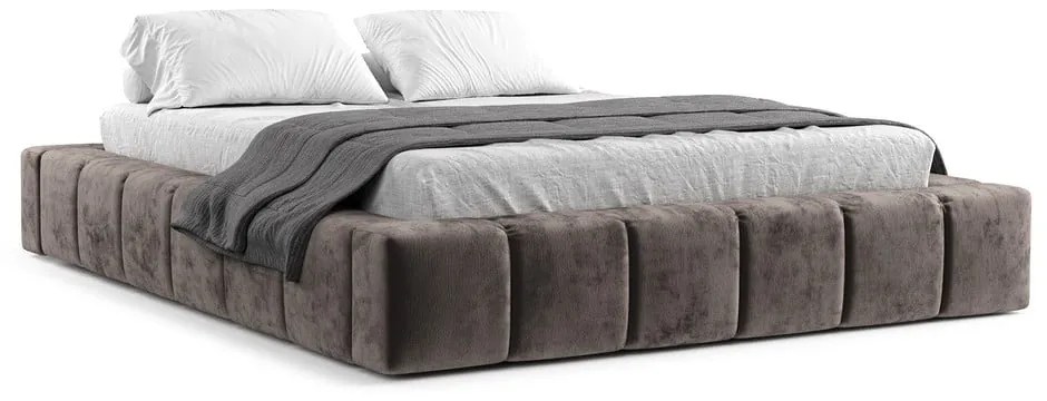 Кафяво тапицирано двойно легло с място за съхранение с включена подматрачна рамка 160x200 cm Aruba L – Maison de Rêve