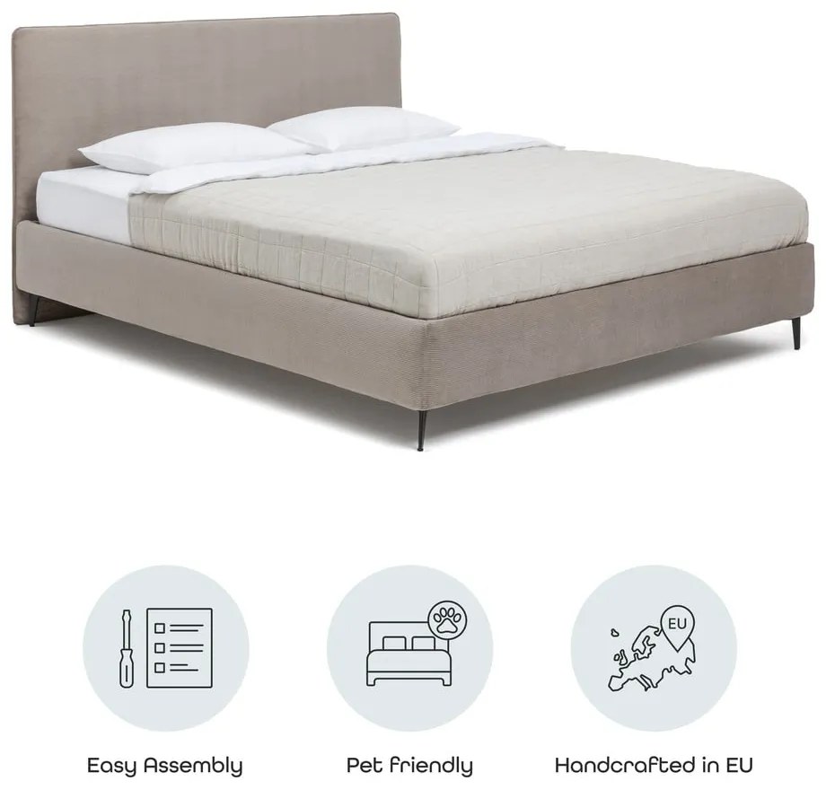 Двойно тапицирано кафяво-сиво легло с включена подматрачна рамка 180x200 cm Noira Slim – Bonami Selection