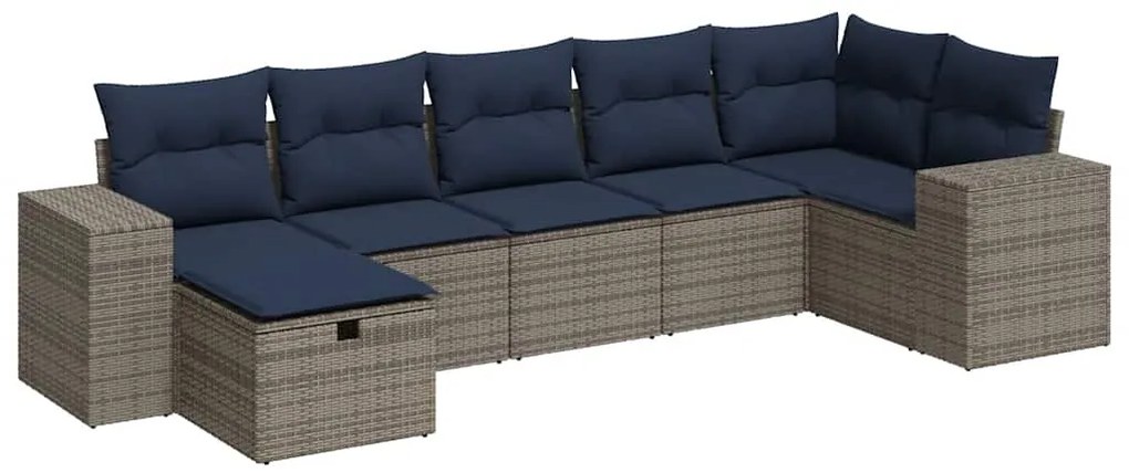 3325707 vidaXL Градински диван с възглавници, 7 части, полиратан, сив