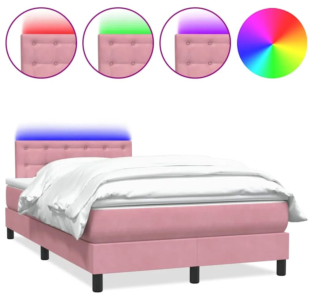 3317312 vidaXL Боксспринг легло с матрак и LED, розово, 120x220 см, кадифе