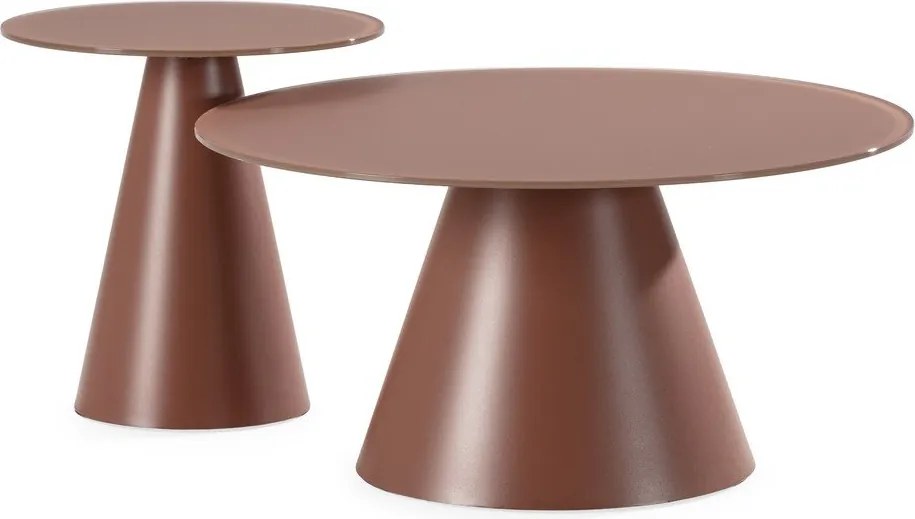 Кафяви кръгли масички за кафе в комплект 2 бр. със стъклен плот ø 80 cm Vida – MOME