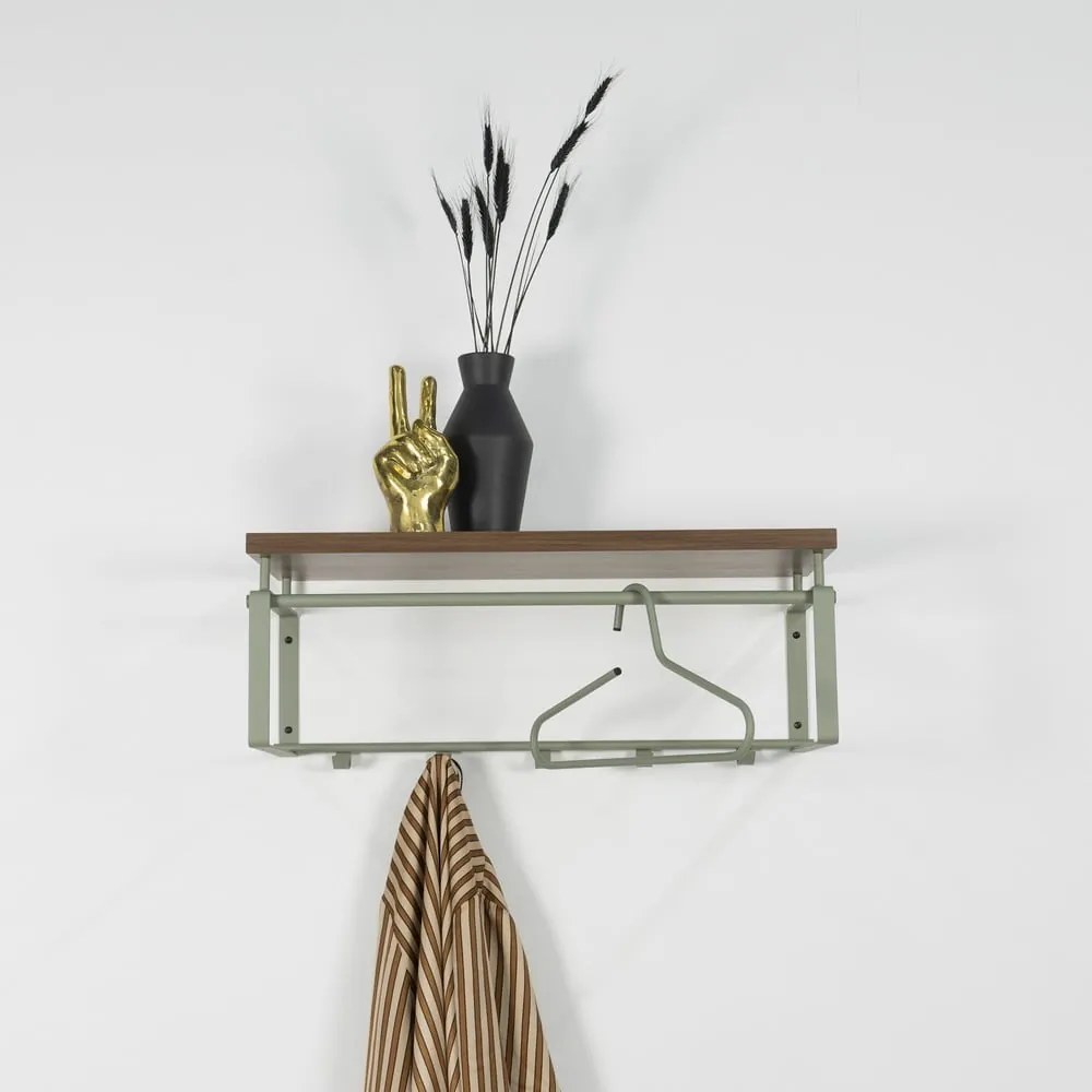 Кафява/сиво-зелена метална стенна закачалка с рафт 70 cm Rex – Spinder Design