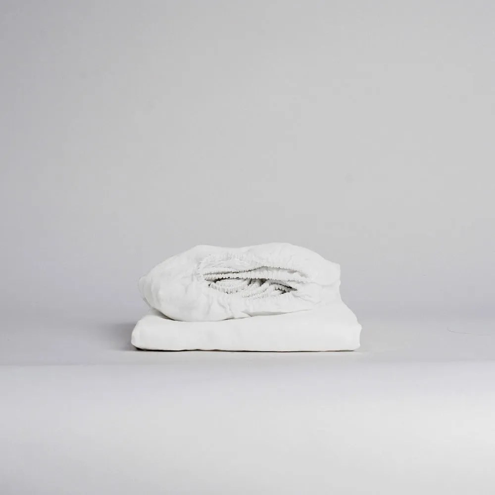 Бял еластичен чаршаф със смес от лен 200x200 cm – Linen Tales