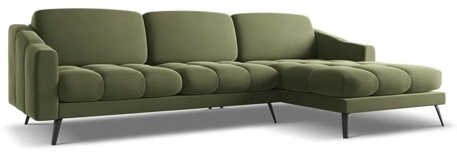 Зелен кадифен ъглов диван (десен ъгъл) Nalu – Makamii