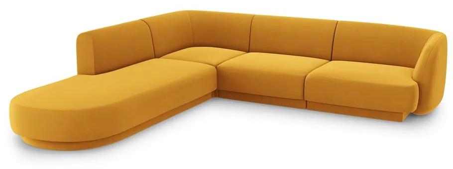 Кадифен ъглов диван (ляв ъгъл) в цвят горчица Miley - Micadoni Home