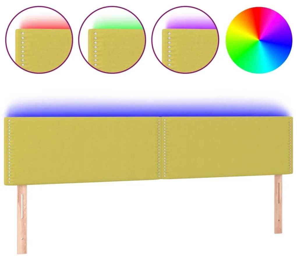 3121485 vidaXL LED горна табла за легло, зелена, 160x5x78/88 см, плат