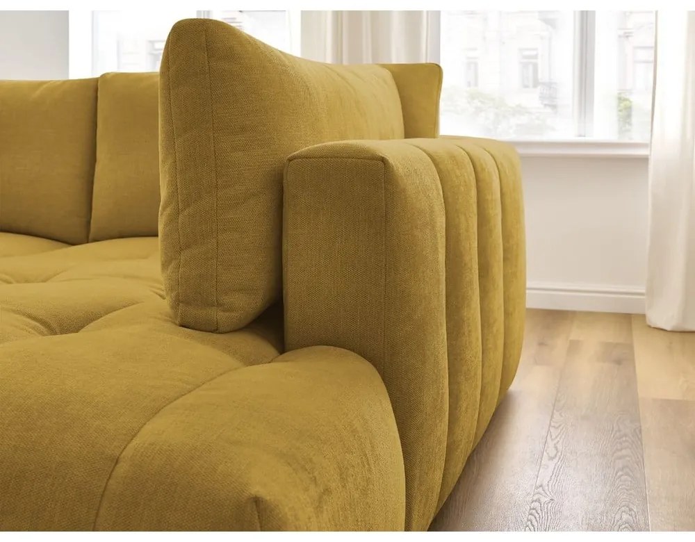 Сгъваем/с място за съхранение ъглов диван в цвят горчица (десен ъгъл/L форма) Fuji – Bobochic Paris