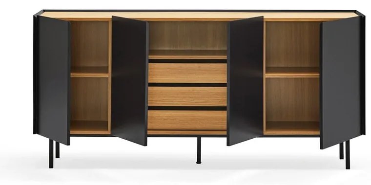 Черен нисък скрин от декор от дъб 165x78 cm Arista – Teulat