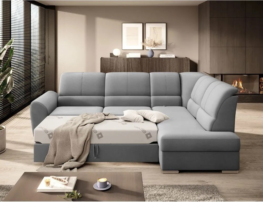 Сив кадифен разтегателен ъглов диван с място за съхранение (десен ъгъл L форма) Siber – ELTAP