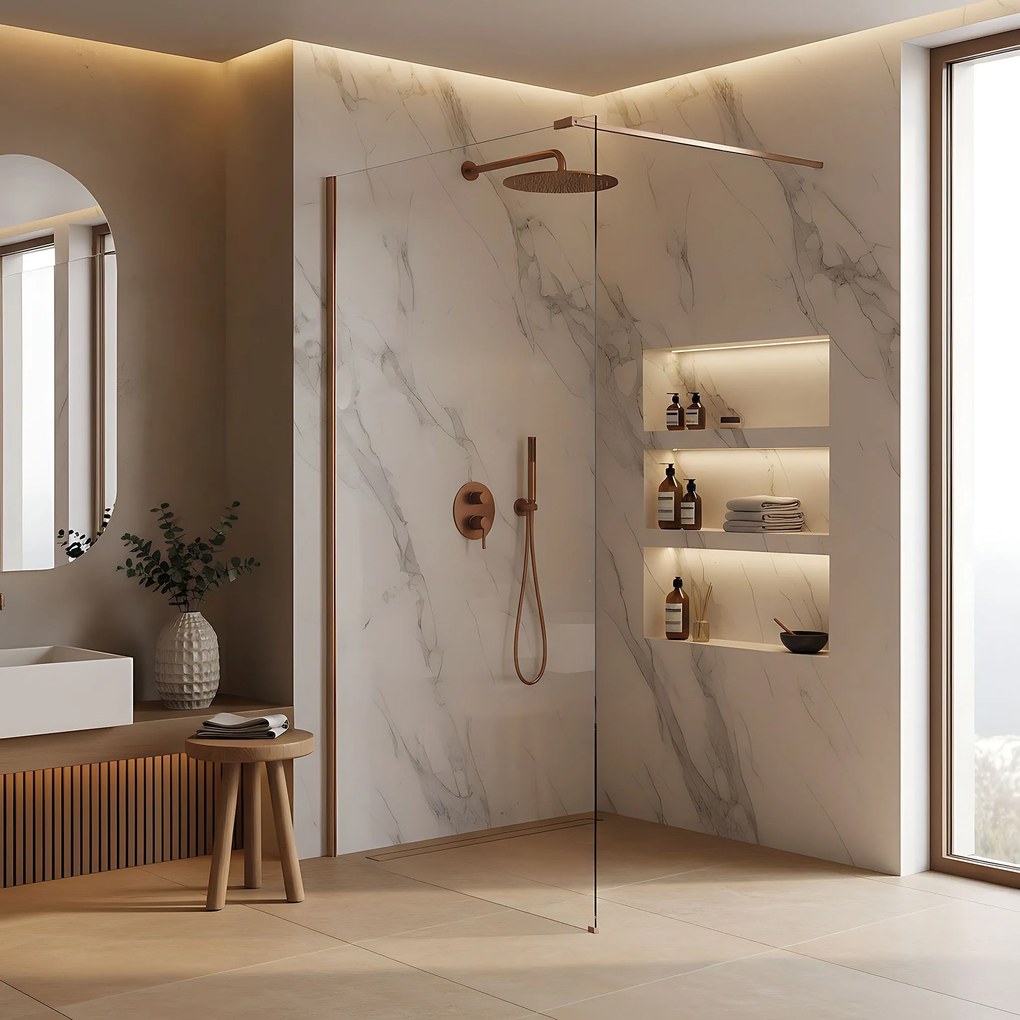 Параван за душ Rea Flexi Transparent / Brush Copper 110