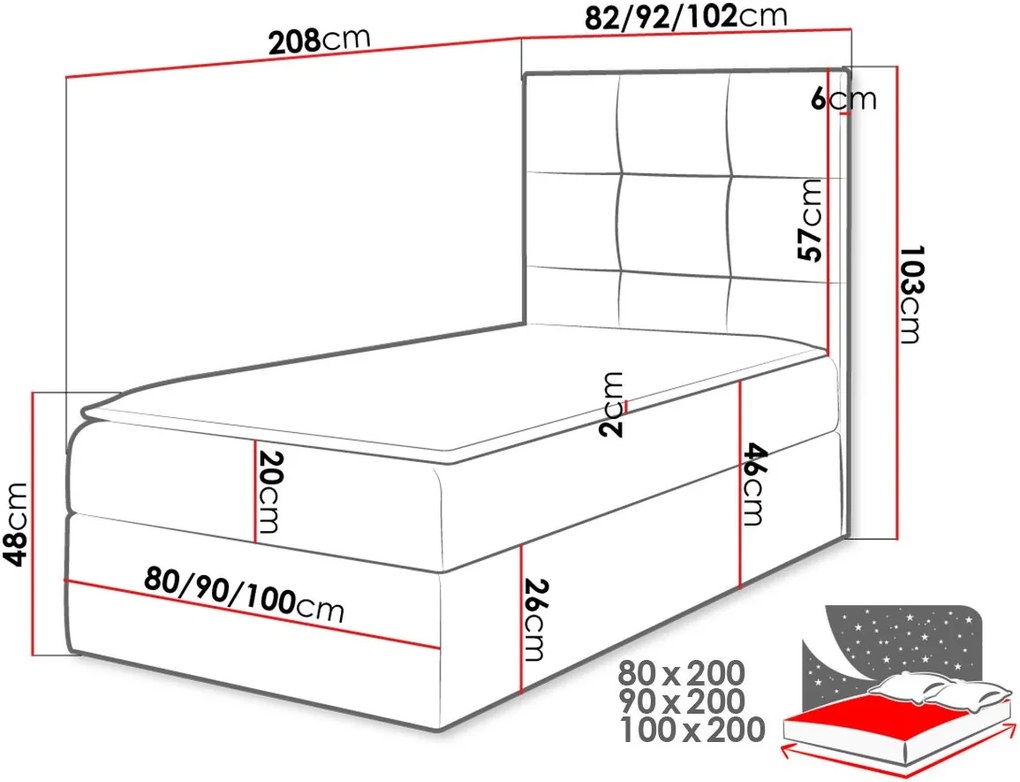 Тапицирано легло Mini 2-Kokkino-80 x 200-Left