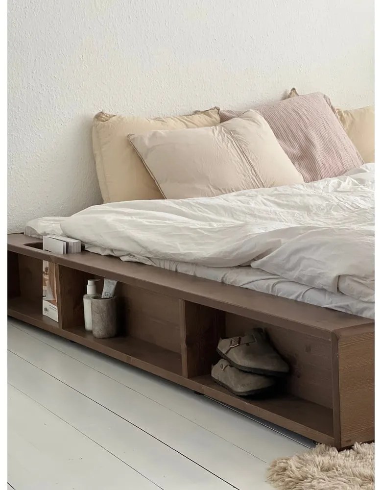 Кафяво двойно легло от борова дървесина с решетка 140x200 cm Ziggy - Karup Design