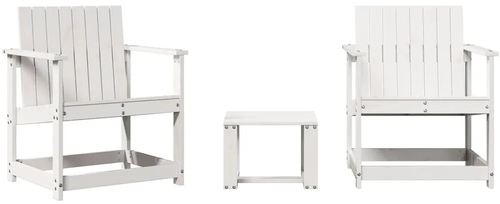 832631 vidaXL Градински лаундж комплект, 3 части, бял, бор масив