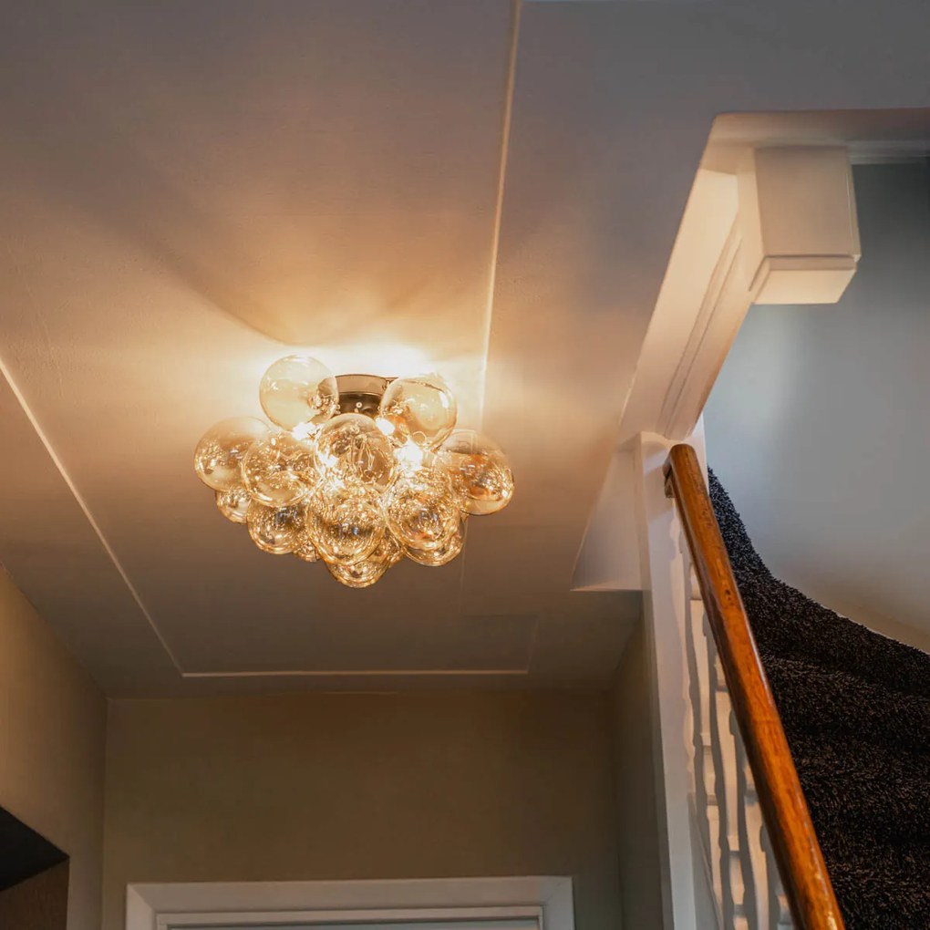 Интелигентна таванна лампа черна с кехлибарено стъкло, включително 4 Wi-Fi G9 - Uvas