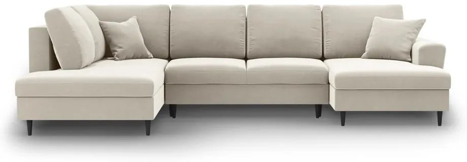 Бежов кадифен разтегателен ъглов диван с място за съхранение (ляв ъгъл/U форма) Kyoto – Cosmopolitan Design