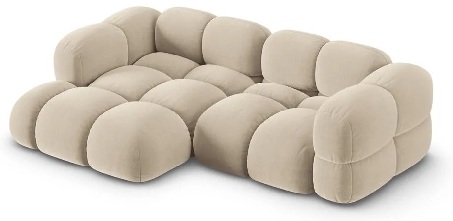 Бежов кадифен ъглов диван (ляв ъгъл) Loretto – Cosmopolitan Design