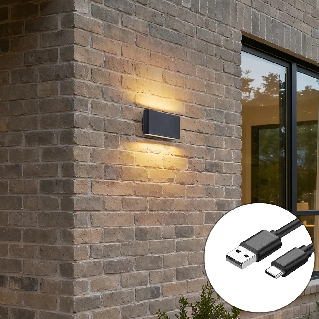 Стенна лампа черна 4-степенен сензор магнитна вкл. LED акумулаторна - Batt