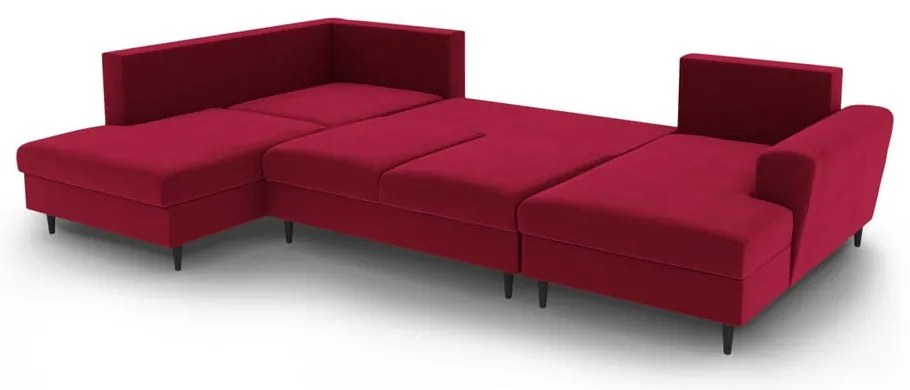 Червен кадифен разтегателен ъглов диван с място за съхранение (ляв ъгъл/U форма) Kyoto – Cosmopolitan Design