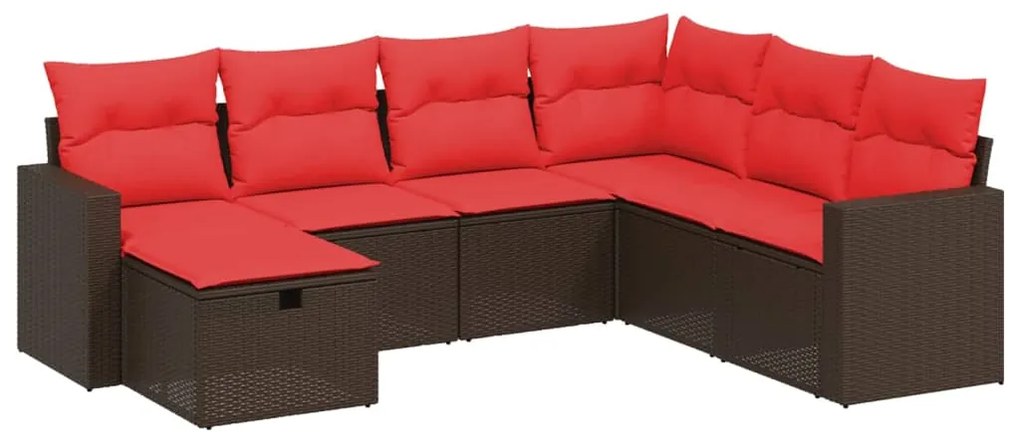 3263530 vidaXL Градински диван с възглавници, 7 части, полиратан, кафяв