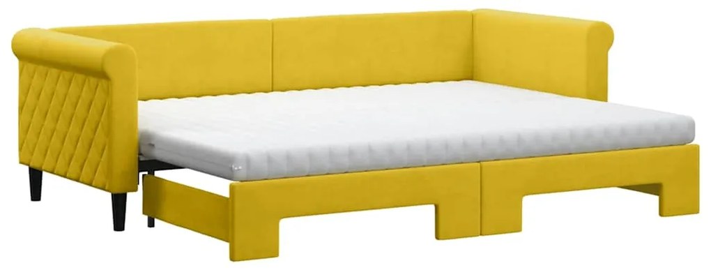 3197793 vidaXL Канапе с изтеглящо легло и матраци жълто 80x200 см кадифе