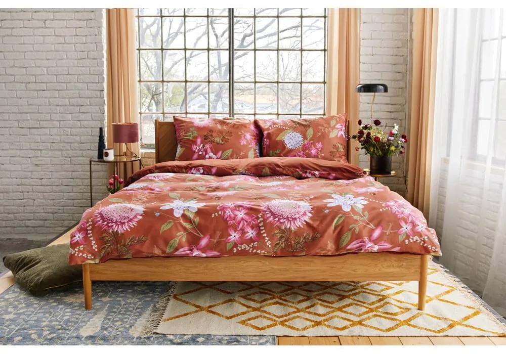 Кафяв памучен чаршаф от сатен за единично легло 140 x 220 cm Blossom - Bonami Selection