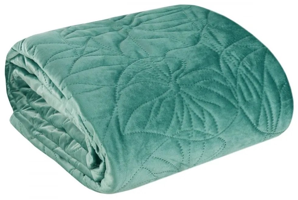 Луксозна покривка за легло от зелено кадифе с лилия, ватирана по метода на горещата преса Широчина: 280 см | Дължина: 260 см