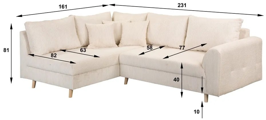 Кремав ъглов диван от велур (ляв ъгъл) Ariella - Ropez