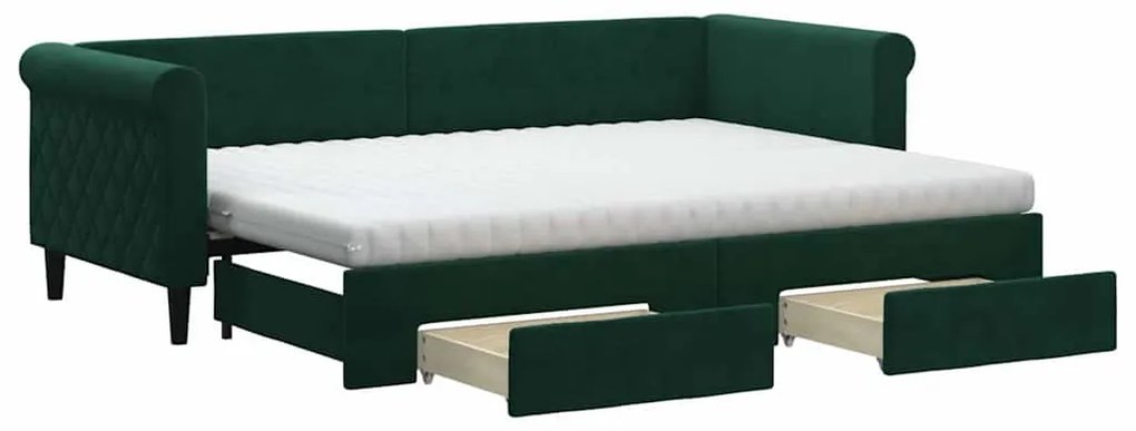 3197838 vidaXL Канапе изтеглящо легло и чекмеджета тъмнозелен 80x200 см кадифе